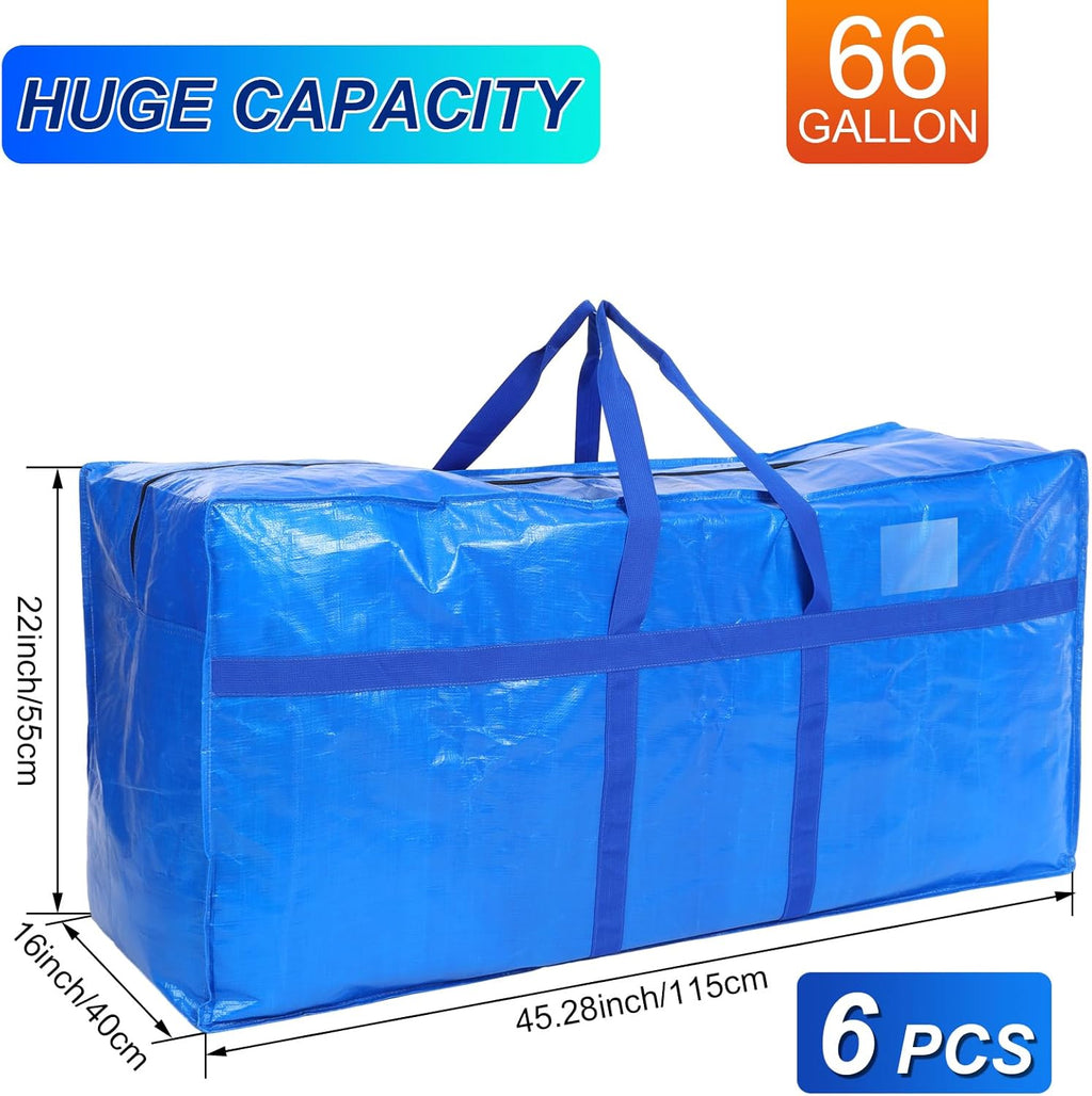Skiennix Extra Large Moving Bags - Heavy Duty Storage Tote with Strong Zipper Handle | 66 Gallon, Blue