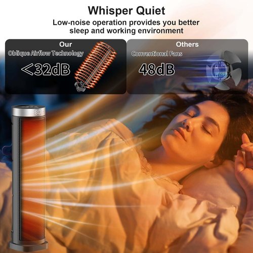 **Skiennix 70° Oscillating Space Heater - 1500W Quiet PTC Ceramic with Remote & 12H Timer, 24 Inches**