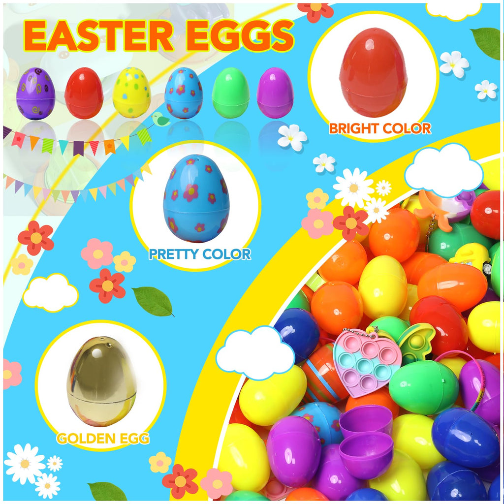 300 Pcs Prefilled Easter Eggs with Toys Inside,Easter Basket Stuffers,Non Candy Surprise Easter Egg Fillers,Bulk Easter Toys,Easter Egg Hunt,Easte Party Favors,Classroom Prizes,Easter Fillers for Kids