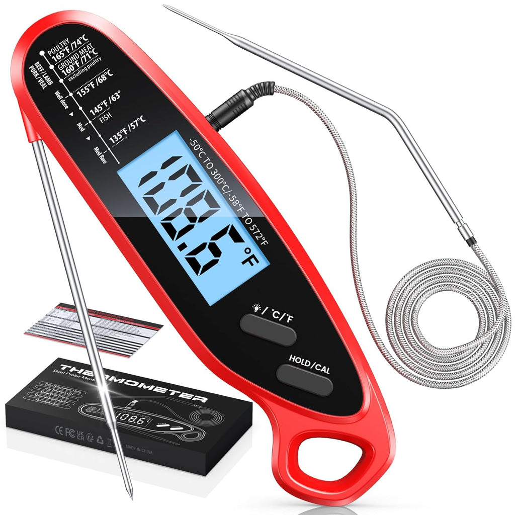 Skiennix Instant Read Meat Thermometer - Dual Probe Digital Cooking Thermometer with Large Backlit Display | Perfect for BBQ, Grill, Oven, and Frying