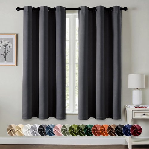 MIULEE Dark Grey Blackout Curtains - Thermal Insulated Room Darkening Drapes, 63 Inches Long, 2 Panels