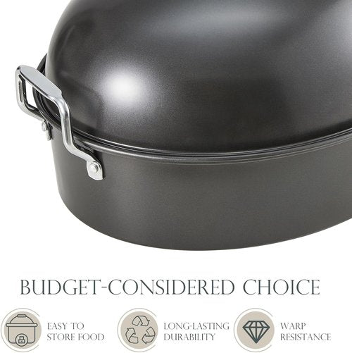 KITESSENSU Extra Large Roasting Pan - Nonstick Turkey Roaster with Rack, 18 x 14 Inch, Gray