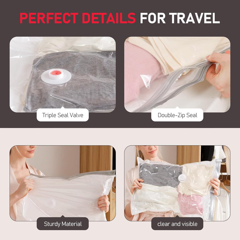 Vacbird 16 Pack Travel Vacuum Storage Bags - High Pressure Electric Pump for Space Saving Clothing & Luggage