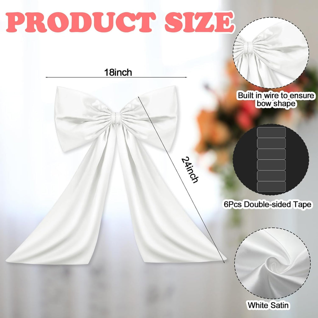 Wavwavw Large White Satin Bow | Elegant Birthday & Wedding Decoration | 18 x 24 Inches
