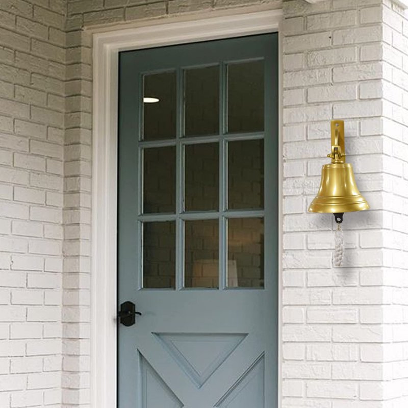 7" Sleigh Bell - Large Brass Ship Bell, Wall Mounted Hanging Nautical Dinner Christmas Service Craft Farmhouse Maritime Church Pirate House