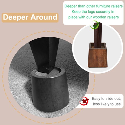 Alpeir Wood Bed Risers Heavy Duty, Support Loading 2200lbs, 4 Pack Furniture Riser Leg Height Extenders Lifts for Dorm Sofa Couch Desk Chair Table, Retro Brown, 3.5" H(Inner 3" H)