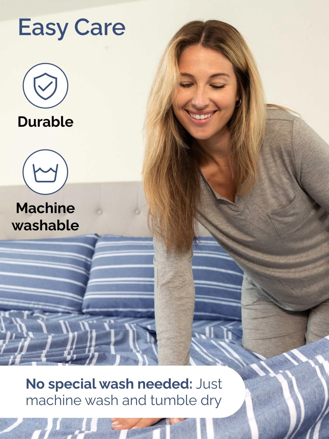 Skiennix Extra Deep Full Sheet Set - 6 Piece Cooling & Breathable Bedding - Soft, Wrinkle-Free Blue Stripes