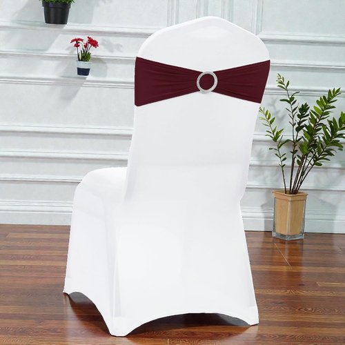 MDS Spandex Chair Sashes - Premium Stretch Covers with Buckle Slider for Weddings & Events | Pack of 10 - Burgundy