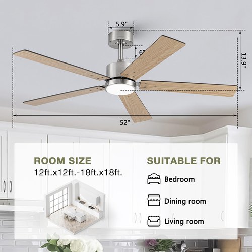 Vaczon Ceiling Fans with Lights and Remote 52 Inch Modern Ceiling Fan with Quiet Reversible DC Motor Timer Black Ceiling Fan for Bedroom Living Room Dining Room Easy Installation