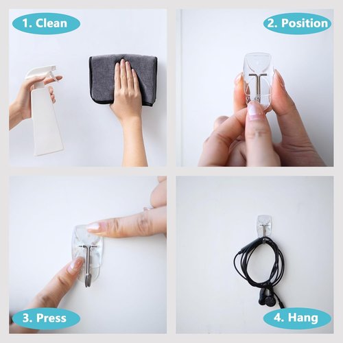 MOVELYST Heavy-Duty Clear Wire Hanger Hooks - 15 Small Hooks + 30 Removable Strips | Damage-Free Wall Solution