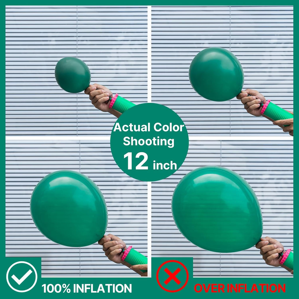 PartyWoo Dark Green Balloons - 140-Piece Jungle Dinosaur Theme Arch Kit | 5-12 Inch Emerald & Hunter Green
