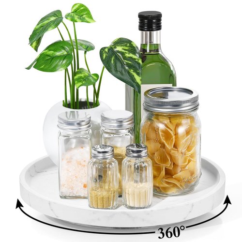 Luxspire Turntable Lazy Susan for Table Top, Marble Round Tray 10.63 inch, Lazy Susan for Cabinet Dining Table Kitchen Pantry, Rotating Bathroom Countertop Organizer, Gravel White