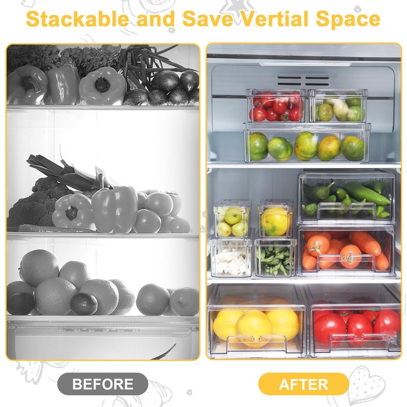 YINGRACE 7 Pack Fridge Organizer Bins, Stackable Refrigerator Organizers and Storage, With a Pull-out Drawer, BPA-Free Clear Containers For Fruit, Vegetable, Drinks