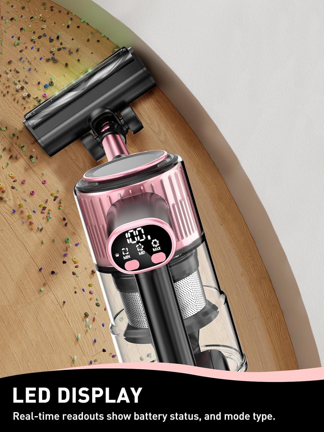 VICEASE Cordless Vacuum Cleaner - 8-in-1 Powerful Suction with LED Display & 45 Min Battery Life | Pink