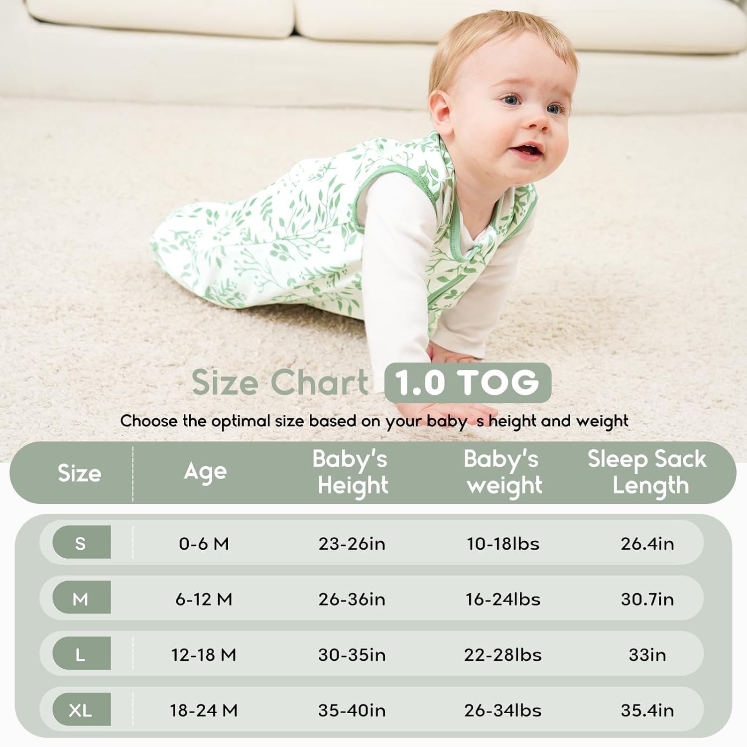 Yoofoss Baby Sleep Sack - 100% Organic Cotton Wearable Blanket | 6-12 Months, 2-Pack, TOG 1.0