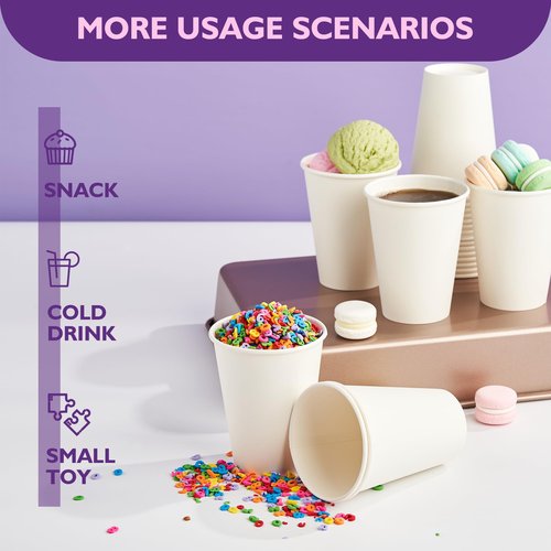 PACKINNO 12 oz White Paper Coffee Cups, Disposable Hot Cups for Coffee, Tea, Cocoa, Beverages, 300 Pack