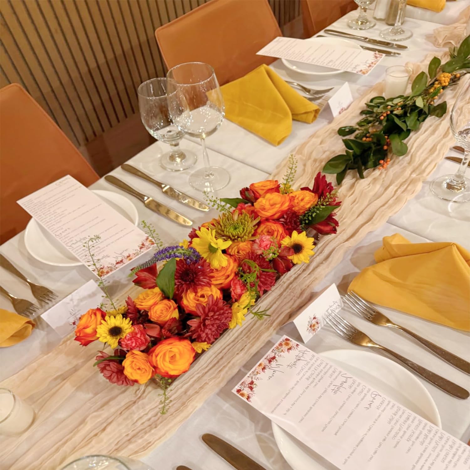 6 Pack Champagne Cheesecloth Table Runners Easter Spring Cheese Cloth Table Runner 10FT Boho Sheer Gauze Runner 35x120 Inches Long for Bridal Shower Wedding Baby Shower Party Decor