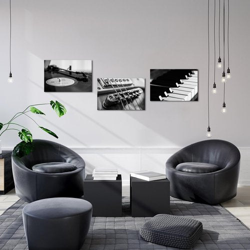 AoArtWZ Music Canvas Wall Art Guitar Piano Vinyl Record Picture Prints Black and White Instrument Poster Artwork for Home Living Room Bedroom Modern Decor Framed (16" x 24" x 3Pcs)