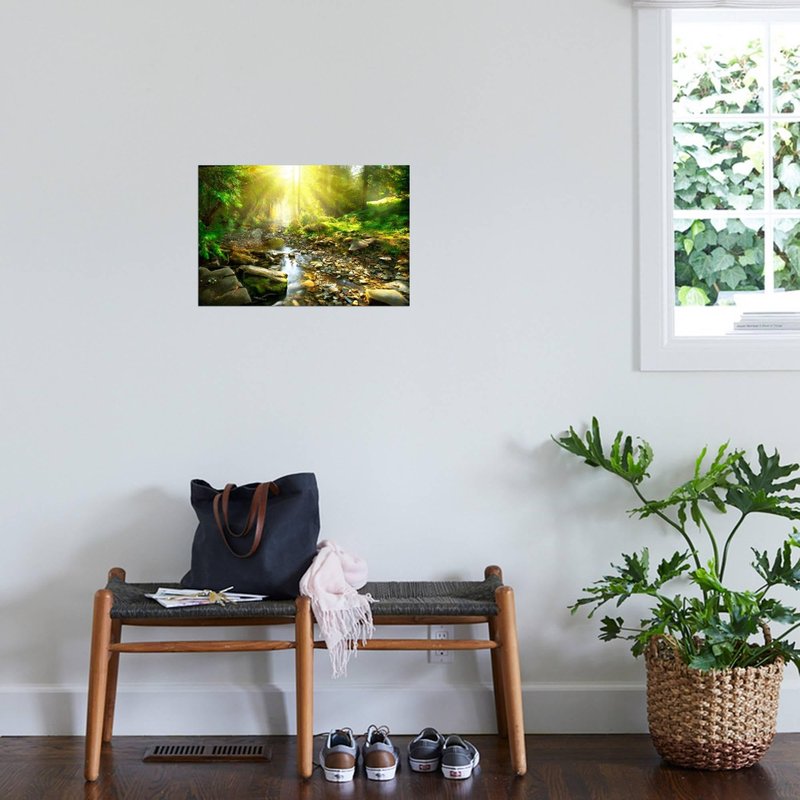 Art.com Wall Art Prints Mountain River With, Forest Landscape. Tranquil Waterfall Scenery in the Middle of Green Forest by Subbotina Anna, Scenic Decor, 24" x 16"