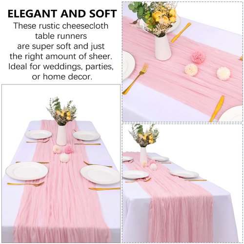 RestfulGlow 6 Pack Pink Cheesecloth Table Runner 10FT Boho Gauze Fabric Cheese Cloth Table Runner 35 x 120 Inch Rustic Sheer Fabric for Wedding Decor Baby Shower Party Holiday Decoration(Pink)
