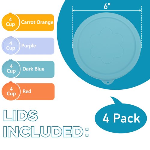 LUVCOSY 4 Cup Silicone Replacement Lids Storage Cover for Anchor Hocking Glass Bowls (Container not Included) 4 Pack Microwave, Dishwasher and Freezer Safe