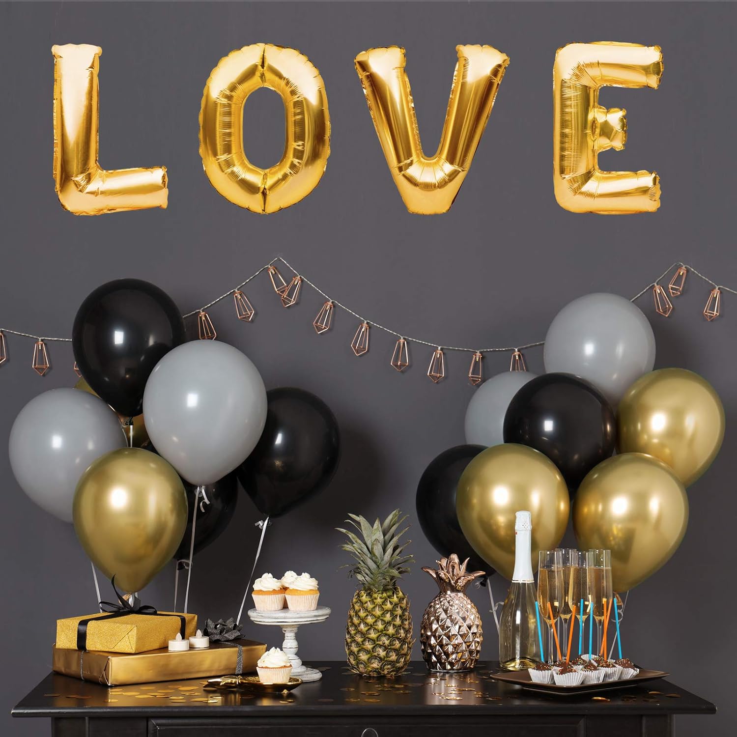 RUBFAC Metallic Gold Balloons - 92pcs Chrome Latex Set for New Year & Birthday Celebrations | 5-18 Inch