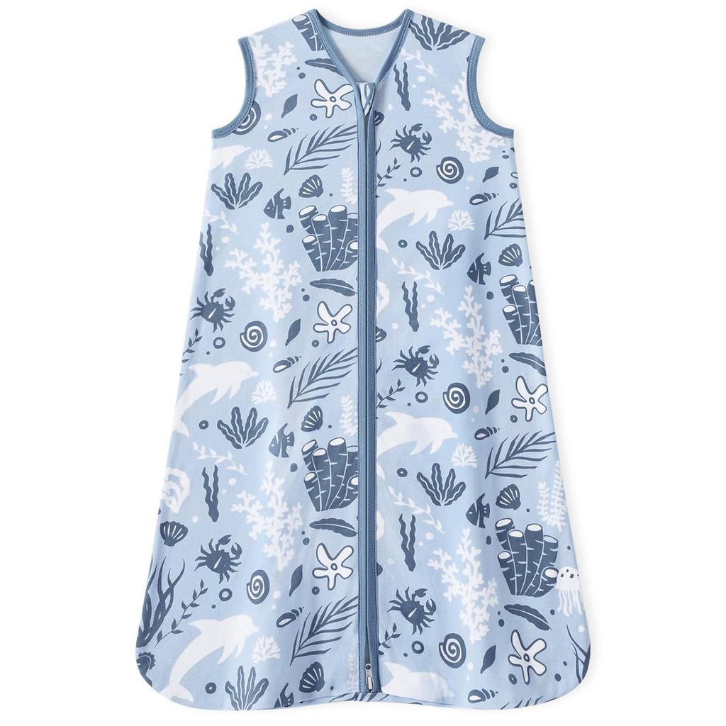 Unnivoll Baby Sleep Sack - 100% Cotton Lightweight 0.5 TOG Wearable Blanket | 0-6 Months, Blue Dolphin