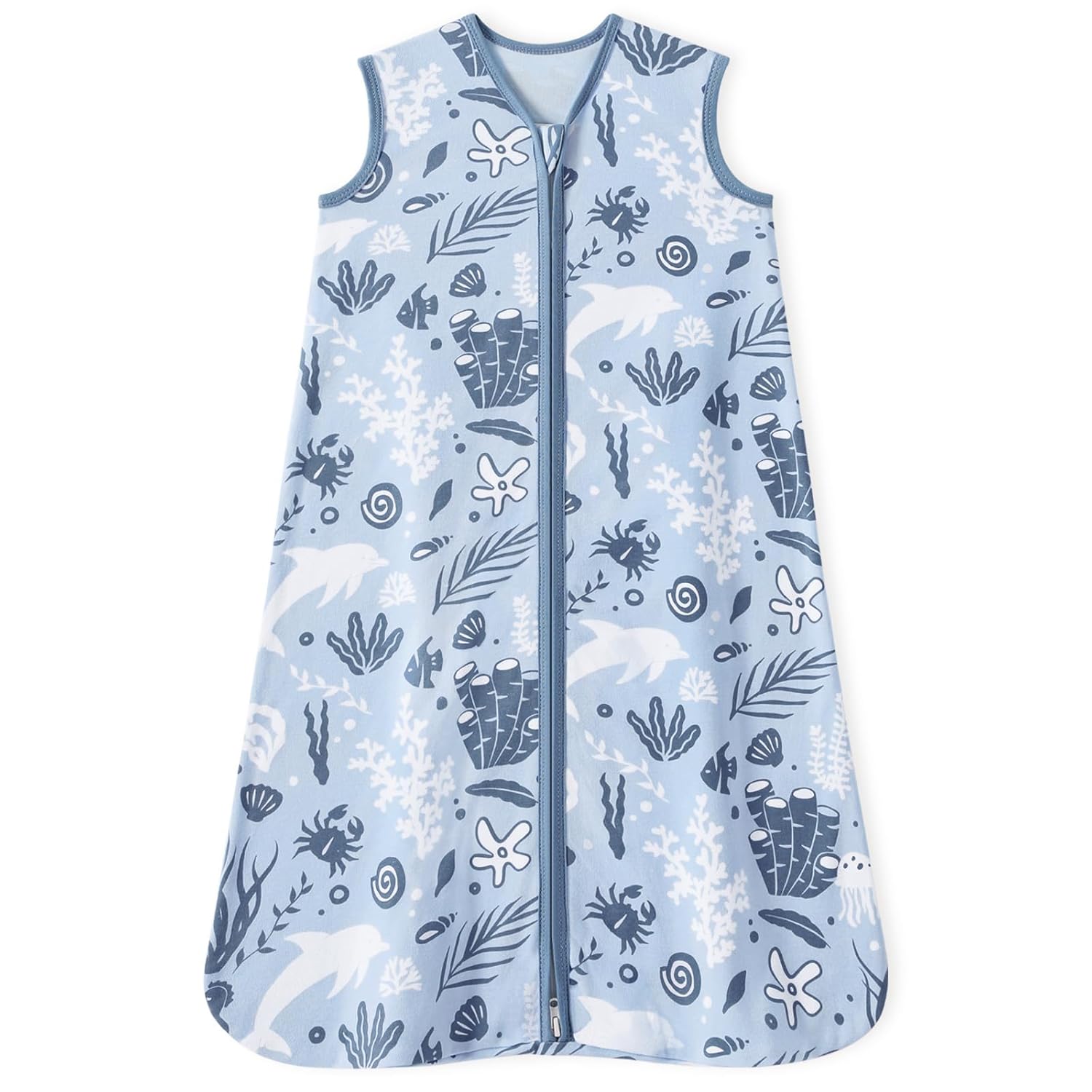 Unnivoll Baby Sleep Sack - 100% Cotton Lightweight 0.5 TOG Wearable Blanket | 0-6 Months, Blue Dolphin