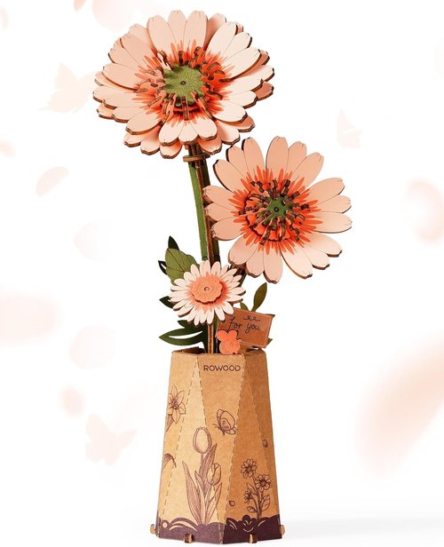 Gerbera Daisy 3D Flower Wooden Puzzle by [Brand Name] - DIY Botanical Model Kit for Adults | 105 PCS Creative Gift