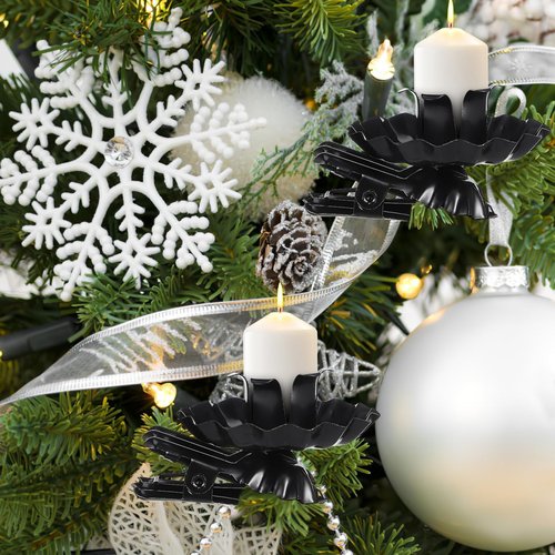 Angoily Black Iron Candle Clips - 20 C-Shaped Holders for Secure Christmas Table Decoration | 2.04 x 1.65 x 1.25 Inch