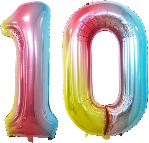GOER Jumbo Number 10 Balloons - 42 Inch Rainbow Foil Helium Balloons for 10th Birthday Party Decorations