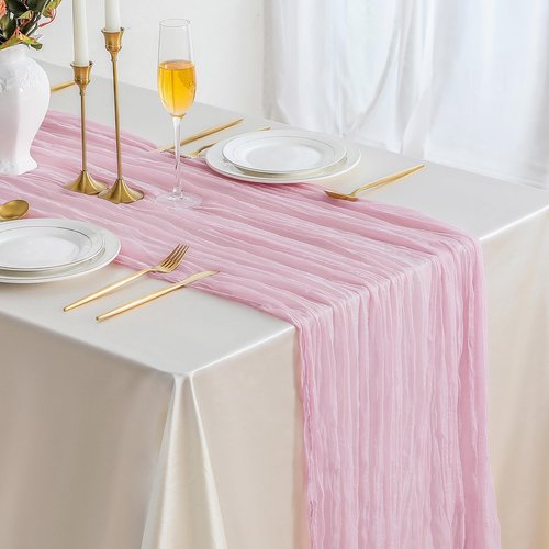 ButterMelt 6 Pack Pink 10ft Cheesecloth Table Runner, Boho 35x120 Inch Long, Gauze Table Runner Decor for Baby Shower Bridal Shower or Wedding Party
