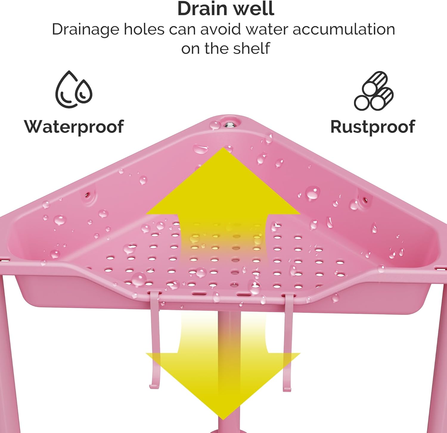 Orimade Rustproof 4-Tier Corner Shower Caddy Organizer - Durable Plastic & Metal, Pink | 10.8 x 10.8 x 44.6 Inches