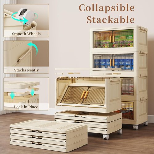 28 Qt Plastic Storage Bins - Stackable Closet Organizer with Lid & Wheels | 4-Pack for Home Organization