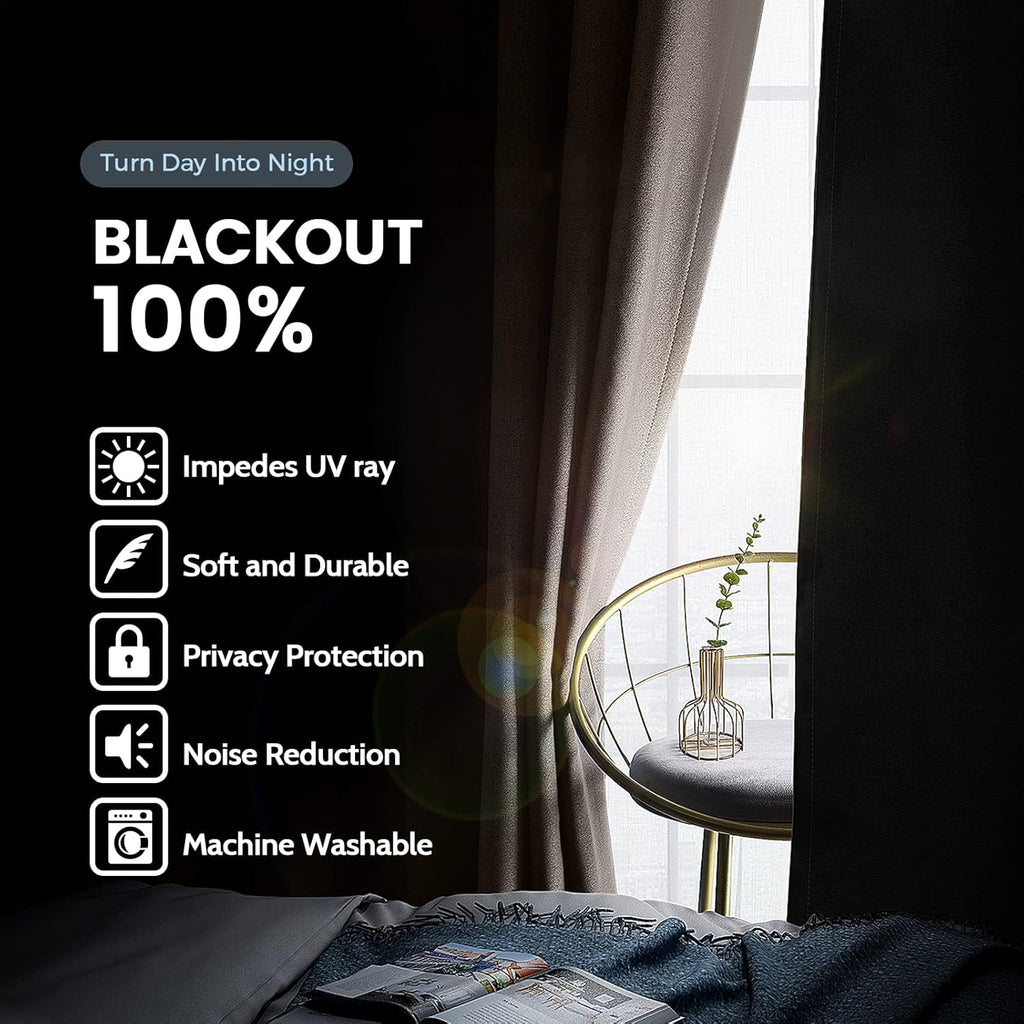 SimpleHome 100% Blackout Curtains - Thermal Insulated Grommet Drapes for Bedroom & Living Room | Cream, 52 x 84 Inch, 2 Panels