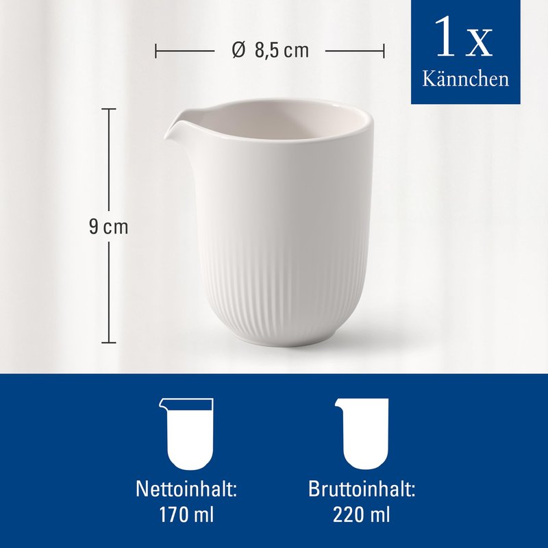 Villeroy & Boch Afina Milk Pitcher, for Milk, Cream and Sauces, Premium Porcelain, Made in Germany, Dishwasher and Microwave Safe, White, 7.5 oz Capacity