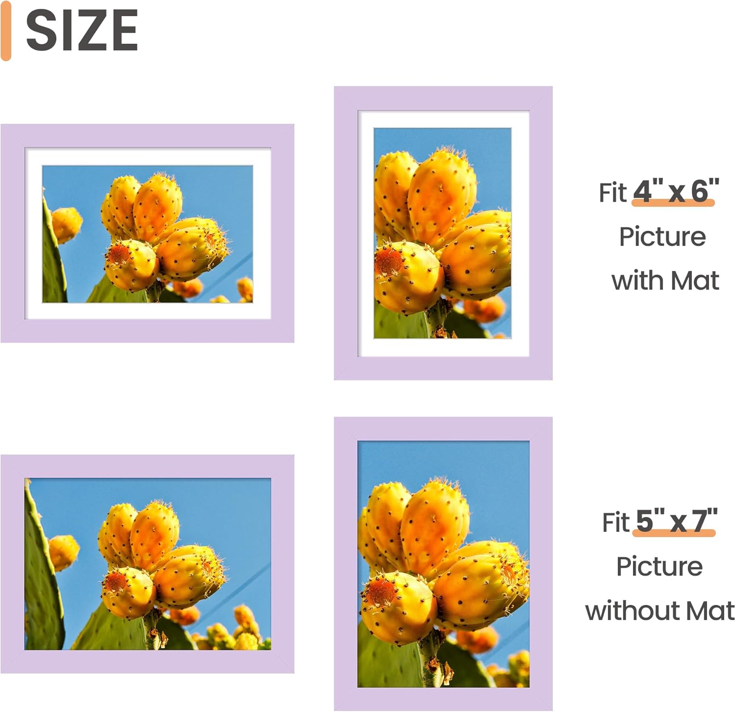 Upsimples 5x7 Picture Frame - Display 4x6 Photos with Mat or 5x7 Without - Purple, 1 Pack