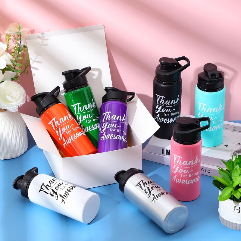 Mumufy 24 Pcs Thank You Water Bottles Bulk 20 oz Reusable Aluminum Leakproof Sports Water Bottle with Snap Lid Employee Appreciation Gifts for Team Staff Coworker Teacher(Mixed Color)