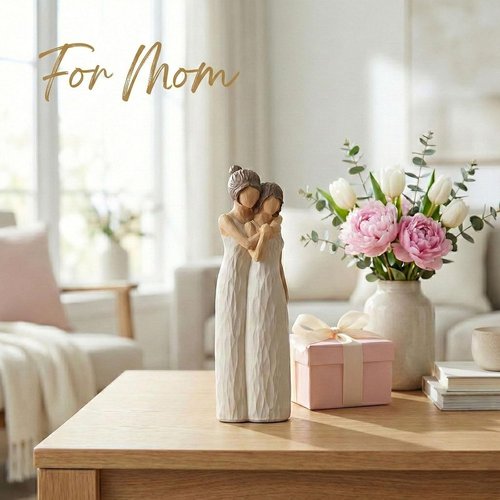 LCCCK Mother Daughter Figurines - Sentimental Gifts for Mom | 10.2in Cream Hugging Sculptures
