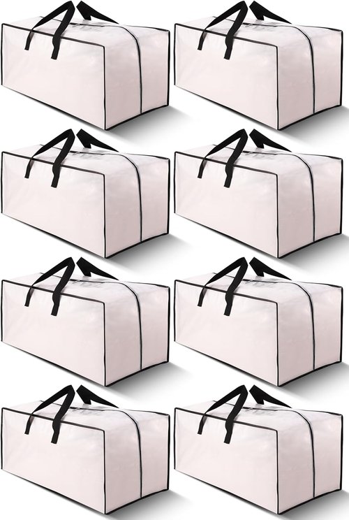 Cosy Family Extra Large Moving Bags - Heavy Duty Storage Totes with Backpack Straps & Strong Zippers | Set of 8, Clear