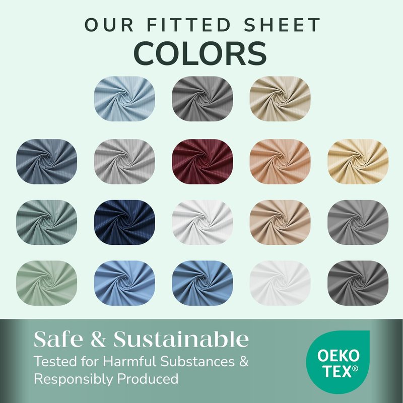 Feather & Stitch 1 Piece Fitted Sheet Full Size, 100% Cotton Damask Sateen Weave, Striped Breathable, Stretchable Elastic Sheet for Mattress 18 inch Deep Pocket, 500TC Premium Ultra Soft - Burgundy