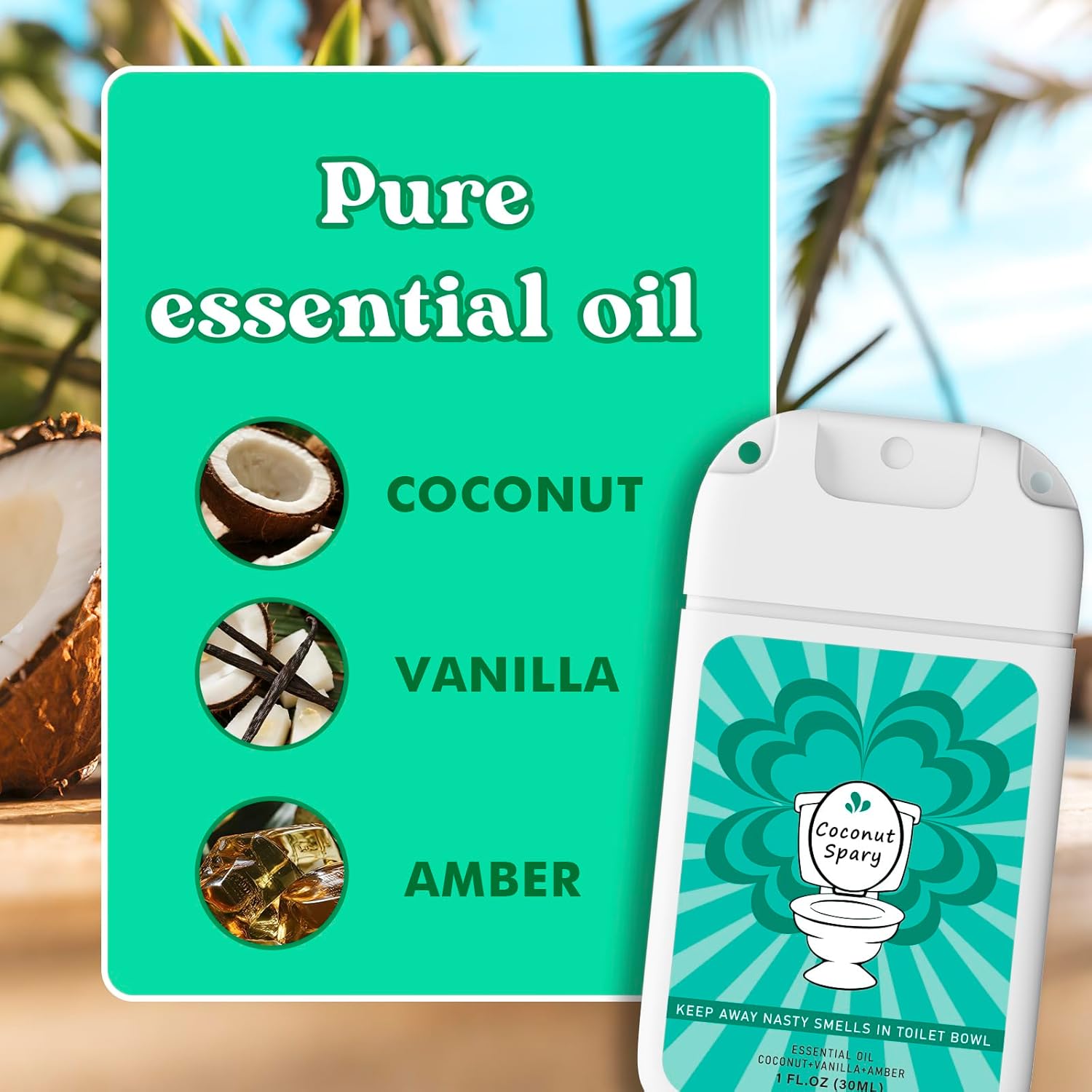 Skiennix Toilet Spray - Poop Odor Eliminator | Travel Size Air Freshener - Ocean Coconut Eucalyptus (3 Pack, 1 FL.OZ Each)