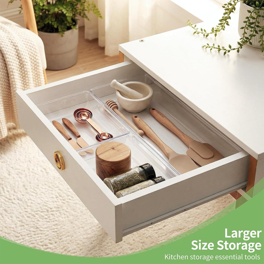 Skiennix 6 PCS Clear Plastic Drawer Organizer Trays - Large Size for Makeup, Kitchen & Office | 12'' Acrylic Design
