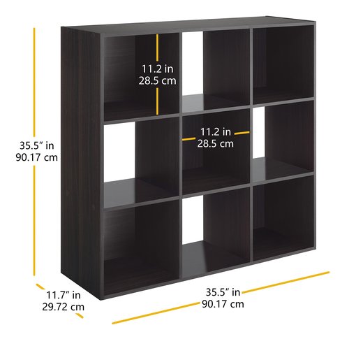 Whitmor 9 Cube Storage Organizer, 3 Tier Stackable Mdf Wood Bookcase, Open Storage Display Bookshelf, Storage Cabinet for Living Room, Bedroom, Home, Office, 35.5"L x 11.7"W x 35.5"H, Espresso