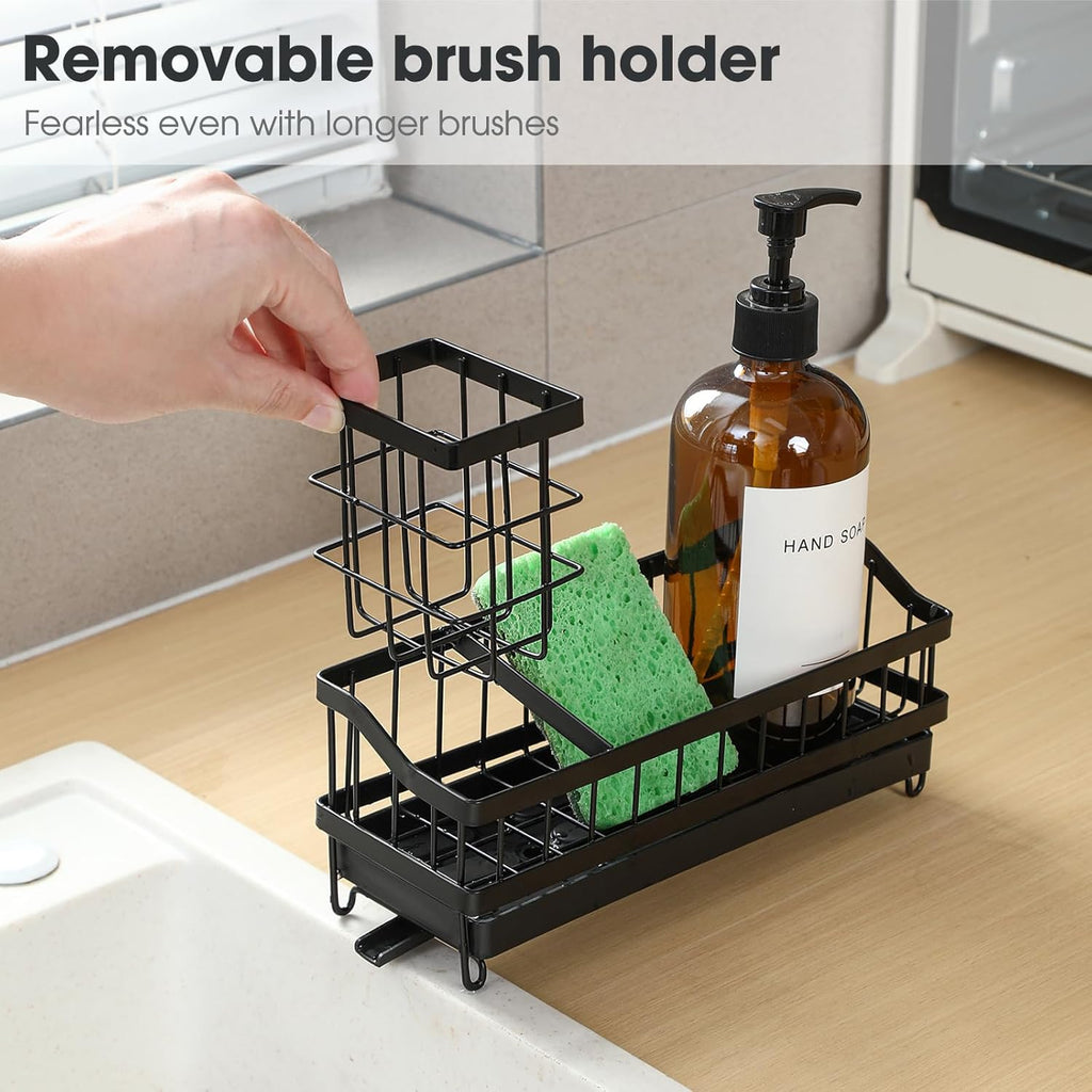 Skiennix Kitchen Sink Caddy - Rustproof High-Carbon Steel Organizer with Brush Holder & Soap Dispenser