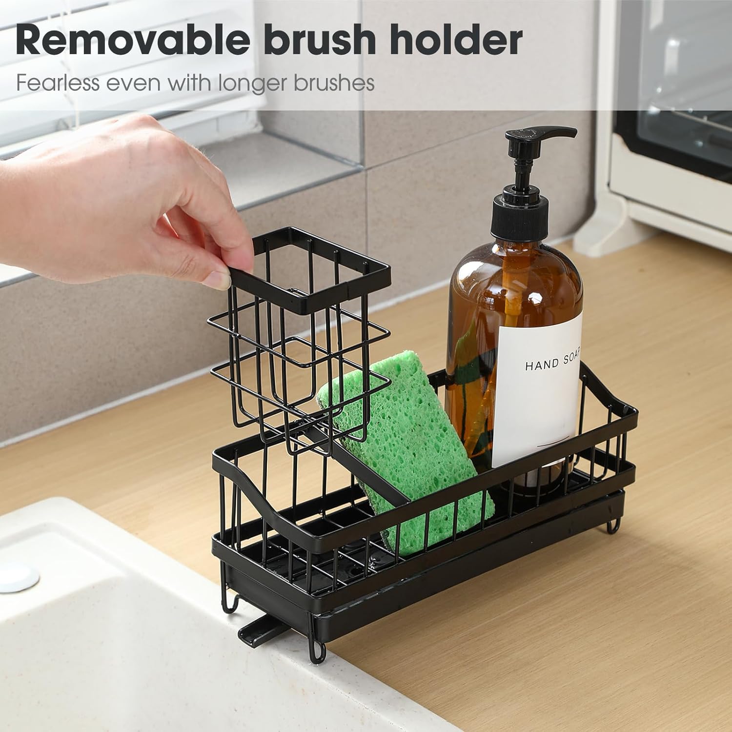 Skiennix Kitchen Sink Caddy - Rustproof High-Carbon Steel Organizer with Brush Holder & Soap Dispenser
