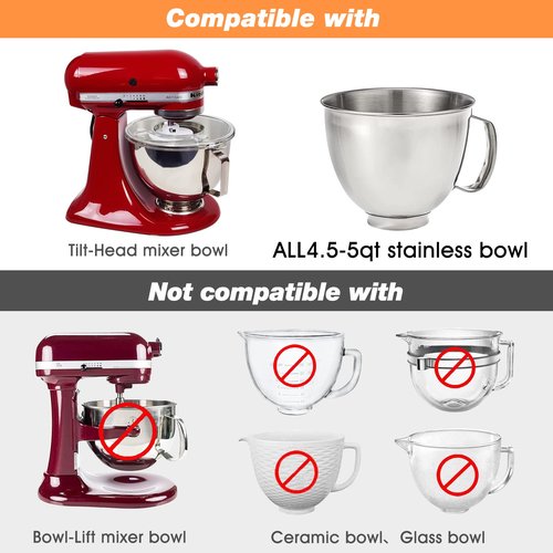 Bowl Cover Compatible with KitchenAid 4.5-5 Qt Tilt-Head Stand Mixer Bowl Covers with Extra Pouring Window, Dishwasher Safe Lid to Prevent Spilling (Pack of 1)