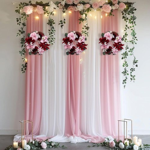 Artificial Flower Candle Rings - 6-Inch Rose Floral Wreaths with Butterflies for Wedding Centerpieces | Burgundy & Pink (Set of 2)