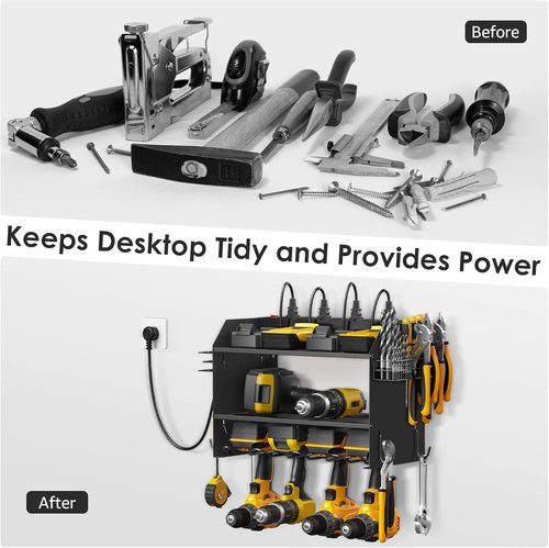 CCCEI Modular Power Tool Organizer - Wall Mount Charging Station & Heavy Duty Rack | Black, 1 Pack
