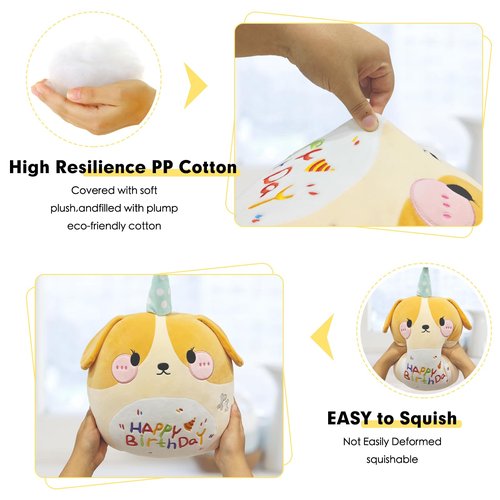 ARELUX Jumbo 18in Cute Dog Cuddle Plush Soft Stuffed Animal Large Birthday Pillow Kids Huggable Puppy Plushie Toy Big Size Happy Birthday Party Decoration Plushies Gift for Friends Boys Girls Yellow